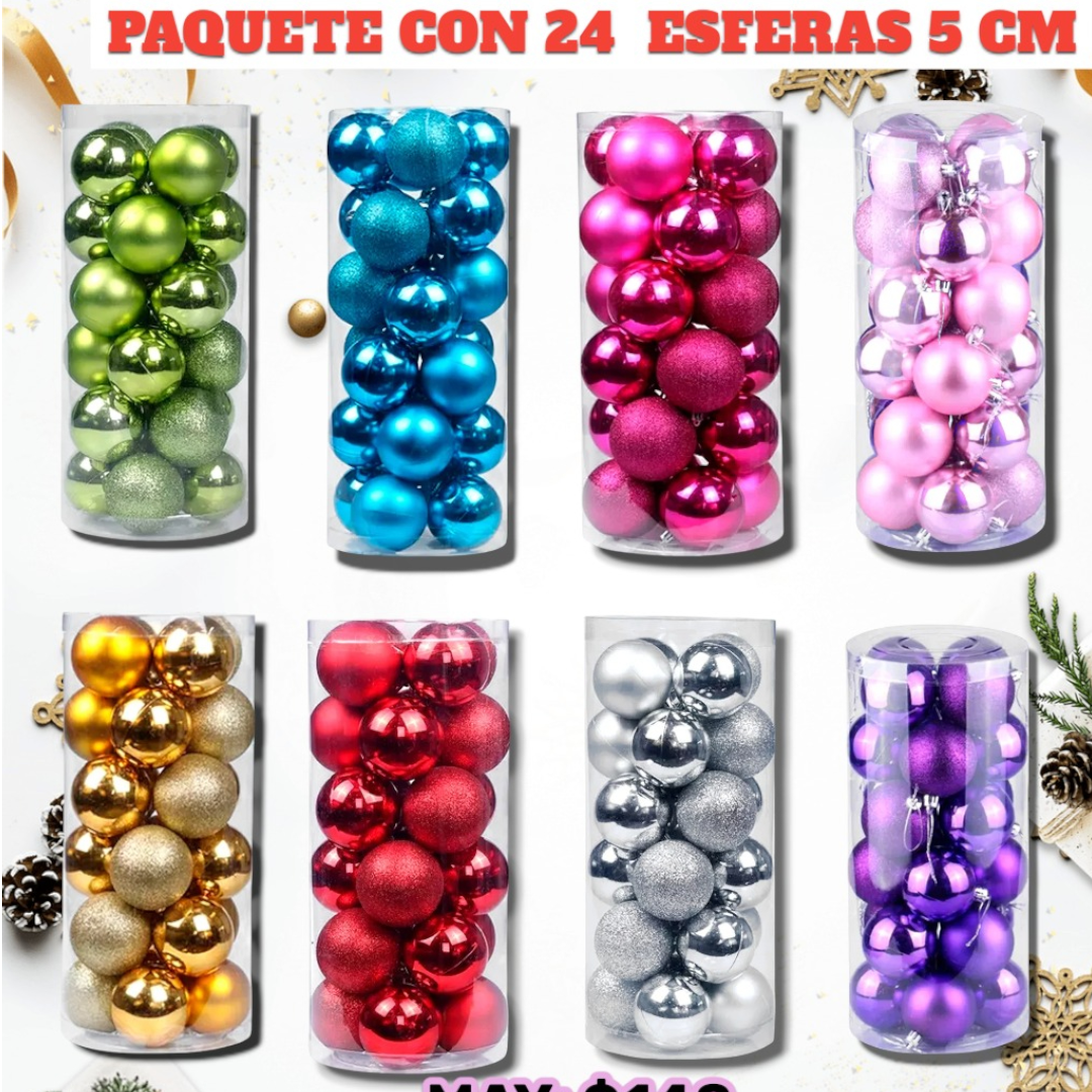 PAQUETE DE  24 ESFERAS NAVIDEÑAS
