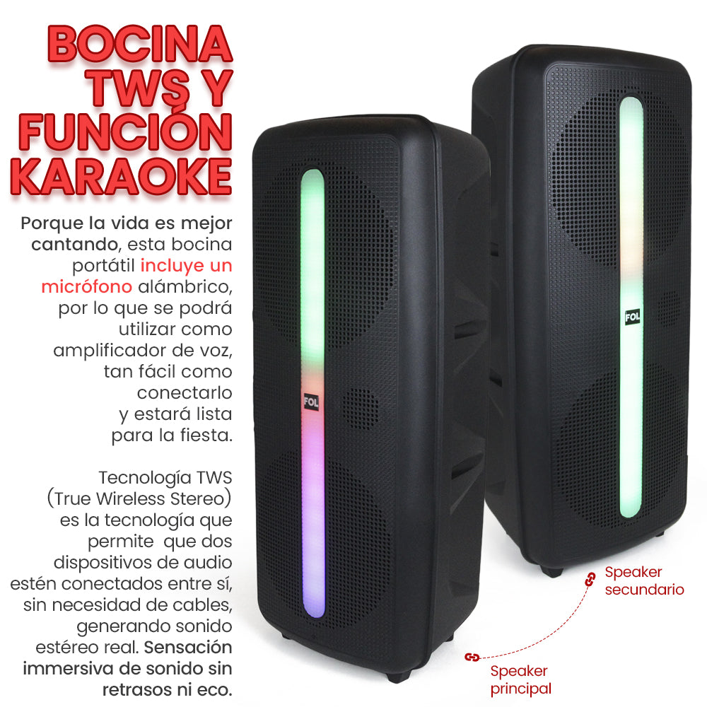 BOCINA PORTATIL CON MICROFONO Y LUZ   L282