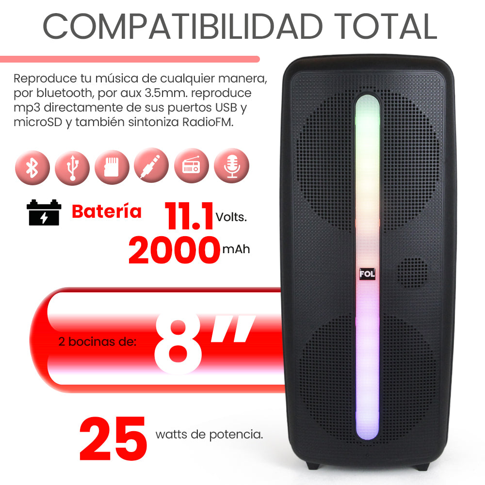 BOCINA PORTATIL CON MICROFONO Y LUZ   L282