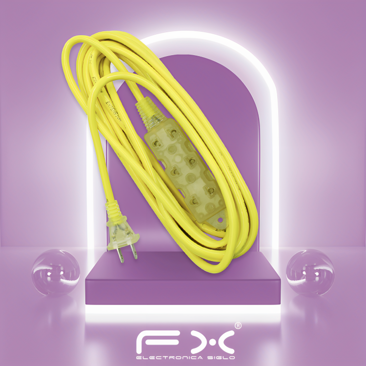 Extensión eléctrica amarilla de 5 metros con 3 contactos FX EX-405M